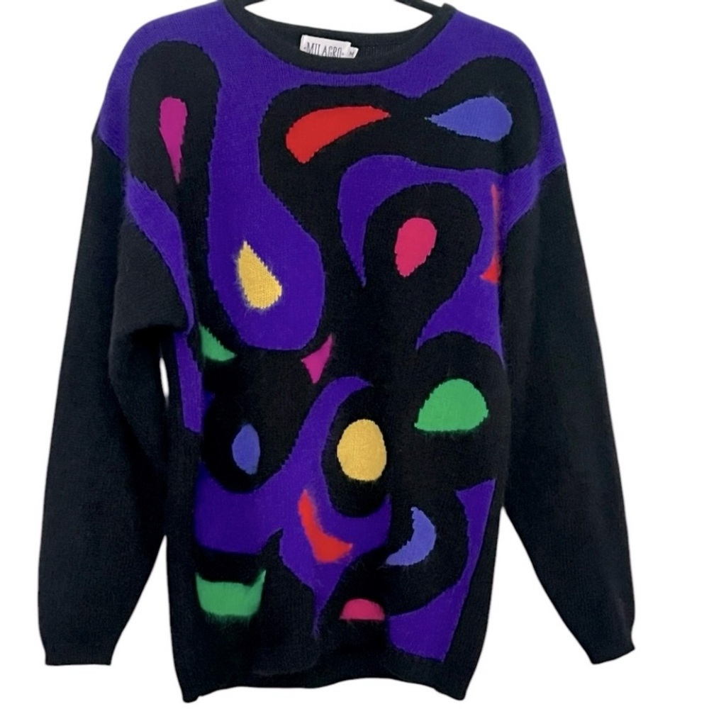 Milagro Vintage 90s Abstract Sweater Medium Angora Rabbit Hair Wool Art Knit